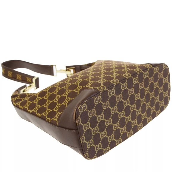 Gucci GG Pattern Small Hobo Canvas Leather Shoulder Bag - Picture 6 of 9